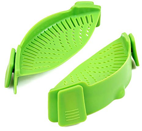 Cozihom Lot de 2 passoires à pâtes en silicone à clipser pour poêle, taille universelle, matériau de qualité alimentaire, résistant à la chaleur, vert