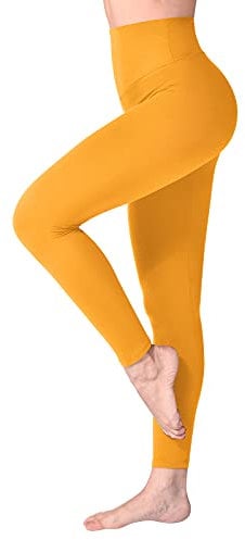 SINOPHANT Leggings Damen High Waist - Blickdicht Leggins mit Bauchkontrolle für Sport Yoga Gym(1 Dunkelgelb,L-XL)