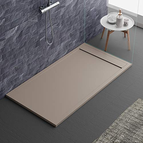 Moderne Cappuccino Duschtasse im modernen Design aus Mineralmarmor in Schiefer-Optik, luxury, Gelcoat, Slim 3cm, Made in Europe