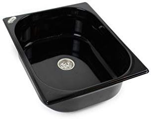 Edelstahl Spülbecken Design Dunkel Camping Spüle Waschbecken Wohnmobil Caravan + Ablauf 325x265x100 mm (ad-ideen)