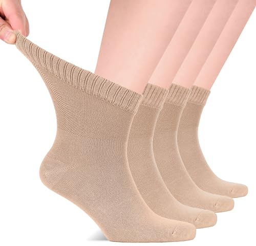 HUGH UGOLI Chaussettes Cheville Hommes Diabétiques, 4 Paires, Chaussettes en Bambou Douces et Fines, Larges &Amples pour Chevilles Gonflées, Bord Non Serré & Pointe Sans Couture, Pointure: 40-44/44-47