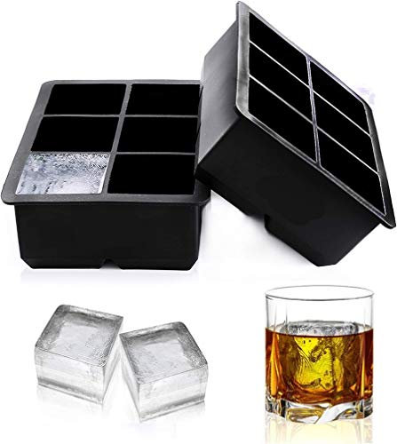 Meukcva Vassoi per cubetti di ghiaccio, grandi, flessibili, 6 cavità, stampi quadrati per whisky e cocktail, mantengono le bevande fredde (2 pezzi)