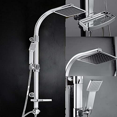 Duschsystem Duschset Brausegarnitur mit Duschkopf eckig Handbrause Badewanne Regendusche Edelstahl Duschsäule Höhenverstellbare Duschstange für Badzimmmer