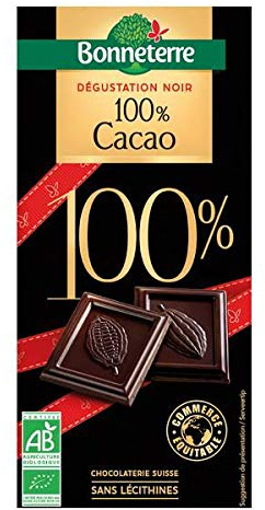 Bonneterre - Tablette De Chocolat Noir Dégustation 100% Cacao 80G - Vendu par unité