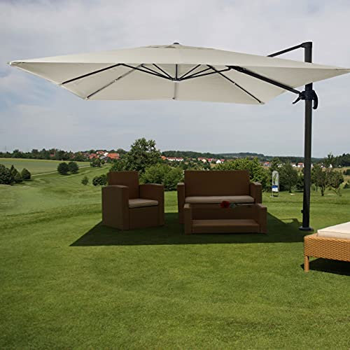 Mendler Gastronomie-Ampelschirm HWC-A96, 3x4m (Ø5m) Polyester Alu/Stahl 26kg drehbar - creme-grau