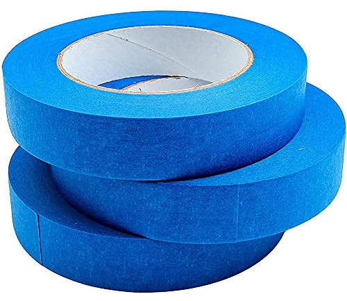 Lot de 3 rouleaux de ruban de masquage, 20 m de long, 18 mm de large, papier texturé, inscriptible, ruban adhésif pour peinture, travaux manuels, décoration (bleu)
