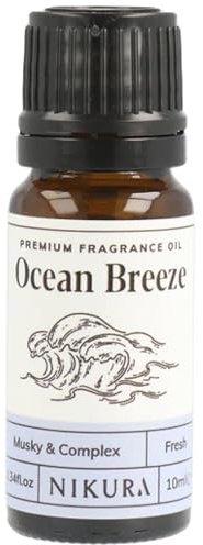 Nikura | Ocean Breeze Fragrance Oil - 10ml | Perfect for Soap Making, Candle Making, Wax Melts, Diffuser | Great for use in Bath Bombs, Perfume Oil, Perfume Scents | Vegan & UK Made