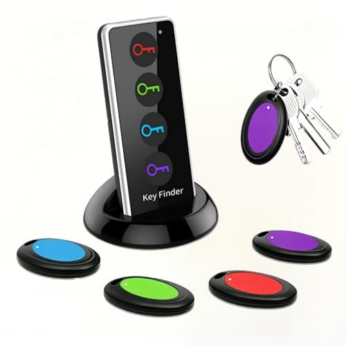 Key Finder Wireless RF Locator with 80dB+ Loud Beep & LED Light, 131ft Range, No App Needed, 1 RF Transmitter & 4 Receivers, Item Tracker for Keys, TV Remote, Wallet, Pet, and Glasses