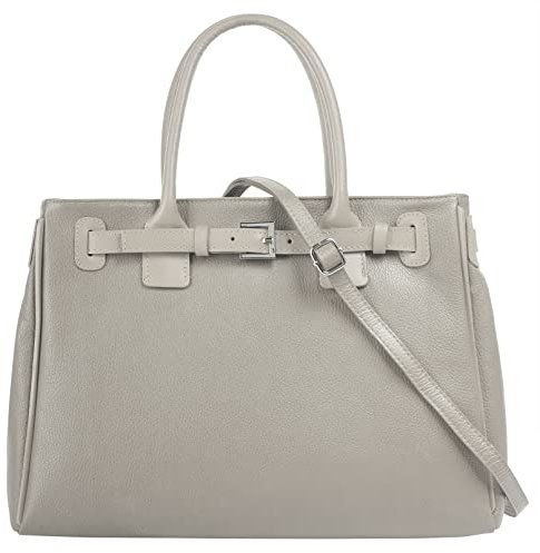 Cluty Handtasche Echt Leder Damen | Made in Italy, Schultertasche mit Reißverschluss, Umhängetasche Leder, Shopper mit Henkel grau | 021308