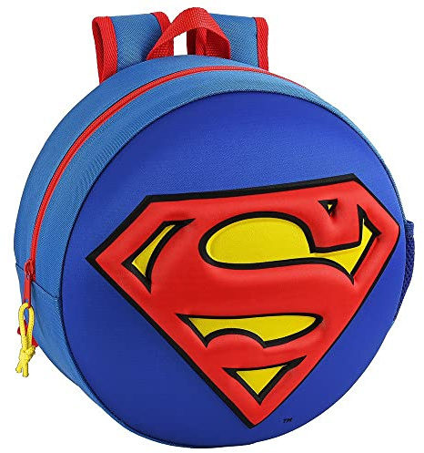 Safta 3D-Rucksack, rund, Superman, 310 x 100 x 310 mm, Blau/rot/gelb, Einheitsgröße