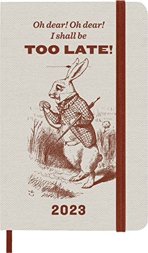 Moleskine Wochenplaner 2023, 12-monatiger Kalender, Limitierte Edition Alice im Wunderland, Wochenplaner mit Hardcover und Elastikverschluss, Taschenformat 9 x 14 cm, Farbe Orange