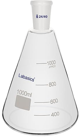 Labasics Glass 24/40 Erlenmeyer Flask, Borosilicate Glass Heavy Wall Flask with 24/40 Standard Taper Outer Joint, 1000 ml
