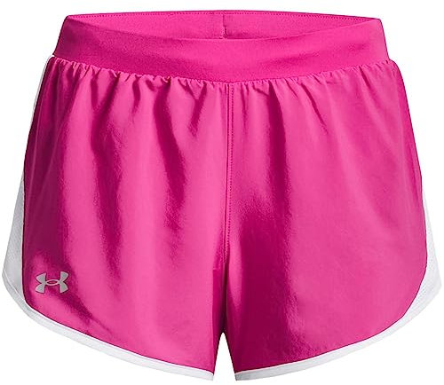 Under Armour Short de Course Fly by 2.0 Femme, Rose/Blanc/réfléchissant, XL