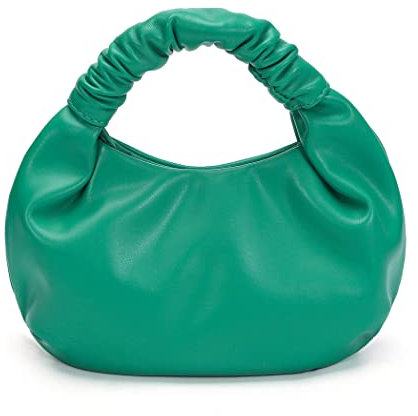 Pettata Chic Top Handle Tasche für Damen, klein, gerüscht, Hobo-Handtasche, weiches Kunstleder, Tragetasche, Geldbörse, Grün , Small