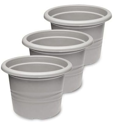 Garronda Pot de Fleurs Plastique Pot Rond pour Fleurs et Plantes GD-0022 (3 Pièces Gris, ⌀ 34cm H 24cm)