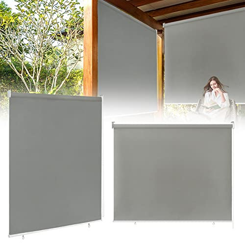 XMTECH Senkrechtmarkise Außen Sonnenschutzrollo Außenrollo Balkonrollo Aussenrollos Wetterfest UV-Schutz Sichtschutz Sonnenschutz Rollo für Fenster Balkon Terrasse Garten, 140x240cm, Grau