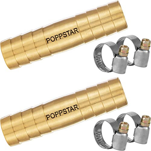Poppstar 2er-Set Messing Schlauchverbinder 1/2 Zoll mit 4 Stück Edelstahl-Schlauchschellen für 1/2 (12,7mm) Gartenschlauch