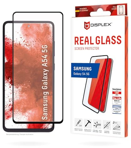 Displex Full Cover Panzerglas (10H) für Samsung Galaxy A54 5G, Eco-Montagerahmen, volle Displayabdeckung, Tempered Glas, kratzer-resistente Schutzfolie, hüllenfreundlich