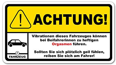 Finest Folia Fun Sticker Achtung Vibration 10x5,5cm Aufkleber für Fahrzeuge Kfz Zubehör lustiger Bike Trekker Spruch Warnung waschstraßenfest selbstklebend R193 (05 Auto)