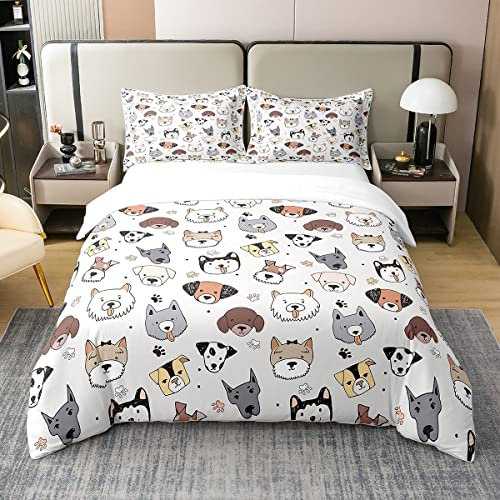 Süße Hund 100% Gewaschener Baumwoll Bettbezug 135x200 Mops Corgi Shiba Welpen Tröster Bezug Aquarell Tier Grau Bettwäsche Set Hunde Liebhaber Cartoon Steppdeckenbezug für Jungen Mädchen 1 Kissenbezug