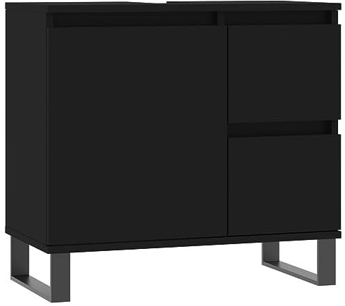 vidaXL Badezimmerschrank, Waschbeckenunterschrank mit viel Stauraum, Badschrank mit Eisenbeinen, Bad Unterschrank Waschbeckenschrank Badmöbel, Schwarz Holzwerkstoff