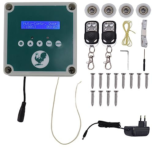 ciciglow Contrôleur Automatique de Porte de Poulailler, Moteur D'actionneur de Porte de Poulailler étanche IP44 avec Adaptateur Secteur, Affichage LED, Minuterie/détection de (Prise UE)