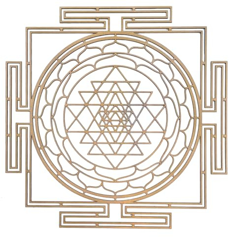 Herbosus Sri Yantra mit Labyrinth Wanddekor aus Holz - Spirituelle Meditation ca. 41 cm