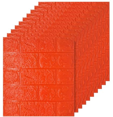 3D Tapete Wandpaneele Selbstklebend Ziegel,3D Ziegel Tapete,Steinoptik Tapete Wasserdicht Wandaufkleber,10 Stücke 38 * 35CM,DIY Wandtapete,Geeignet für Schlafzimmer,Wohnzimmer (orange, 35x38)
