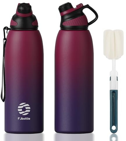 Fjbottle Stainless Steel Water Bottle 600ml/800ml/1L/1.5L with Magnetic Lid, BPA Free Insulated Water Bottle, Sports Metal Hot&Cold Drinks Vacuum Flask Leak-Proof for Gym, Work, Travel