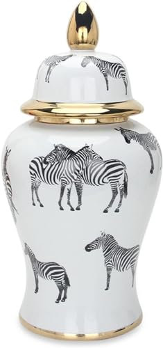 Porcelain Ginger Jar,Ceramic Flower Vase,White Ceramic Ginger Jar, Zebra Pattern Ceramic Temple Jar, Decorative Vase for Office Party, Living Room, Bedroom (1pc) (Size : Large) (Color : White, Size