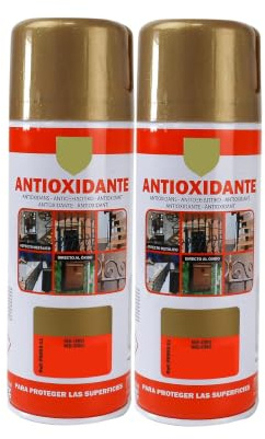 various Pintura Spray Antioxidante Dorada para Metal, 2 X 400 ml | Spray antioxidante para hierro y aluminio, acabado brillante y aplicación directa sobre óxido