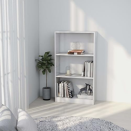 QJBSAVVA Bücherregal, Kellerregal Schwerlastregal Vorratsschrank Bücherregal Geeignet für Arbeitszimmer Wohnzimmer Balkon Kellerraum 3 Fächer Weiß 60x24x109 cm Holzwerkstoff