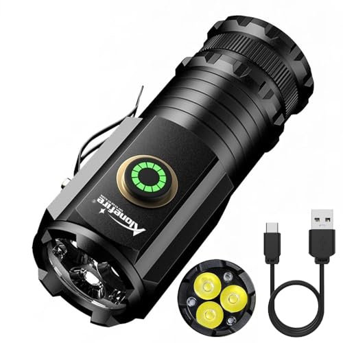 Alonefire X23 Mini Taschenlampe Klein Typ C USB Aufladbar Hell Tragbar LED Taschenlampe Magnetisch 5 Modi Wasserdicht Lange Lebensdauer der Batterie mit Clip, Batterie für Outdoor, EDC Tragen, Wandern