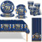 Navy Blue Gold 70th Birthday Party Tableware Set,69pcs 70th Birthday Dinnerware Navy Blue Party Paper Plates Cups Napkins and Tablecloth for Women Men 70 Years Old Birthday Gifts Party Supplies