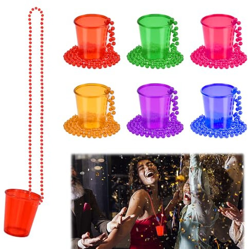 SLTAXAR 12 Stück Schnapsglas zum Umhängen 30ml Schnapsglas mit Kette Bunte Partybecher mit Kette Schnapsgläser Zum Umhängen Shotgläser zum Umhängen Lustig für JGA Party Schnapskrug Bachelorette Party