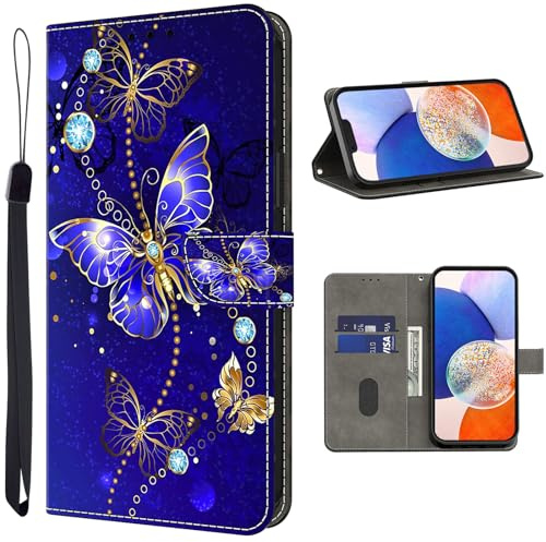 TUOLISG Handyhülle für Samsung Galaxy S8 Hülle,Schutzhülle Samsung Galaxy S8 Leder Wallet Kartenfach Standfunktion Stoßfest Klapphülle Hüllen Case Cover -Diamant Schmetterling