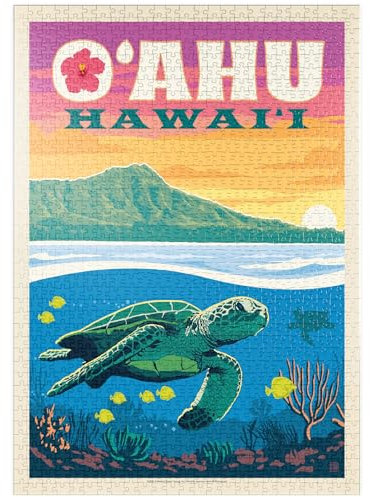 MyPuzzle Hawaii: O'ahu (Sea Turtle), Vintage Poster - Premium 1000 Teile Puzzle - MyPuzzle Sonderkollektion von Anderson Design Group