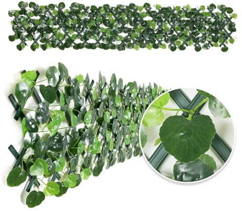 Expandable Garden Fence Screening Panels with Flower - Privacy Screen - Faux Ivy - Balcony - 200x30cm (Begonia Leaf)
