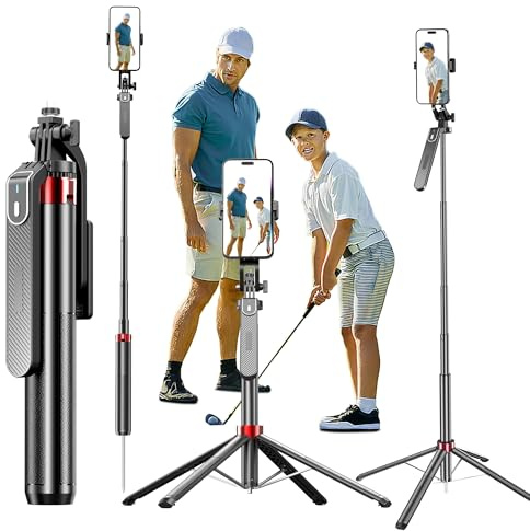 Monopié de golf y trípode selfie Stick para grabar swing de golf, soporte de trípode para teléfono celular de 71 pulgadas con pico, control remoto inalámbrico, ayuda de entrenamiento de golf