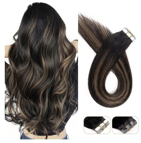 Tape In Extensions Remy-Echthaarverlängerungen mit Klebeband, Echthaar-Extensions, mit Balayage, natürliches Schwarz, 20 Stück, 50 g