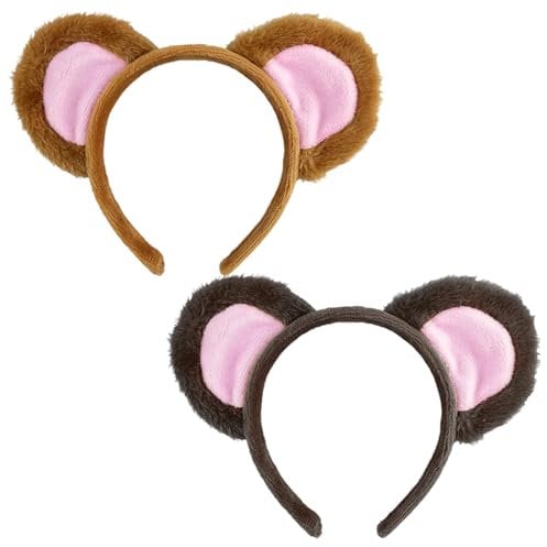 UILYNIU 2 Pieces Animal Headband, Plush Animal Ears Hairband For Kids Adult, Monkey Costume Headpiece for Kid Animal Fancy Dress Up Animal Cosplay Headwear Children Halloween Party Supplies (2PCS, M)