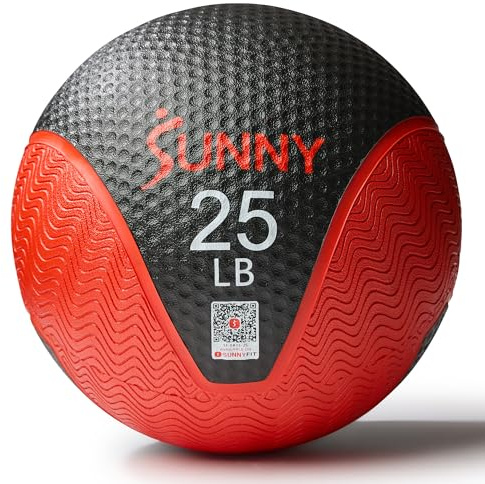 Sunny Health & Fitness 25LB Medicine Ball, Textured Rubber, Core Strength & Balance Training, Bouncing, Weight for Home Workouts SF-EB03-25