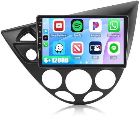 6G+128G CAMECHO Android 13 Autoradio für Ford Focus MK1 C170 1998-2005 mit Navi Carplay Android Auto,9 Zoll Doppel Din Auto Radio Touch Display mit Bluetooth RDS FM WiFi Mirror Link