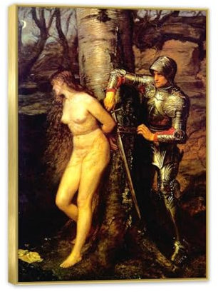 RXNHGJDS Der fahrende Ritter von John Everett Millais Berühmte Kunstdrucke auf Leinwand Fertig zum Aufhängen Wand Poster Wohnzimmer Modern42x30cm(17x12in) Goldener Rahmen