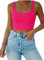 REORIA Damen Crop Top elegant Top Aesthetic Sport Sommer Tops Neon Rosenrot M