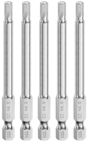 sourcing map 5pcs Hex Head Wrench Drill Bit 4mm (H4) Metric 1/4 Hex Shank 80mm (3.2) Long Magnetic S2 Steel Screwdriver Bits Industrial Grade Hexagon Flat Tip Drill Bits for Screws