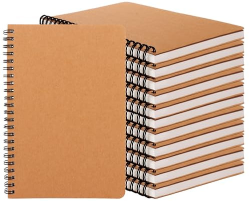 APACALI 12 Pack A5 Spiral Notebook Lined, 120 Pages / 60 Sheets A5 Notebook Spiral Bound, Kraft Cover Spiral Notebook A5, Spiral Bound Notebook A5 for Diary, Memo, Office Supplies, Brown