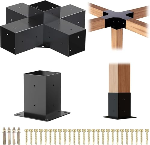 Pergola-Set, 5-Wege-Pergola-Halterungs-Set, pulverbeschichtete Pergola-Halterungen, 10,2 x 10,2 cm (tatsächlich: 8,9 x 8,9 cm), Pergola-Hardware für Outdoor-Holzpergolen, Pavillon, Schuppen (2 Stück)