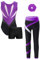 Loodgao Mädchen Ärmellos Turnanzug Streifen Gymnastik Trikot mit Kurze Hose und Lange Leggings Haargummi Eiskunstlauf Kleidung Set Dancewear Lila & Schwarz 146-152