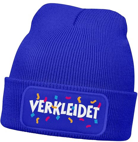 MoonWorks® Damen Beanie Patch Strickmütze Spruch Karneval Fasching Aufdruck Lustig Damenmütze Blau Unisize